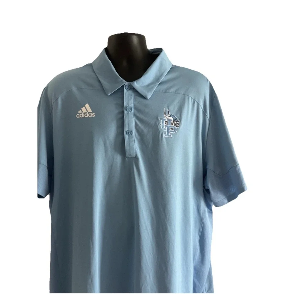 Adidas Golf Polo Shirt Blue Short Sleeve Men Sz‎ 2XL Union Pines HS Vikings Logo